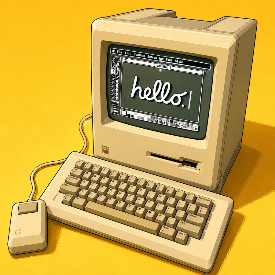 Macintosh 128Kの「hello.」画面